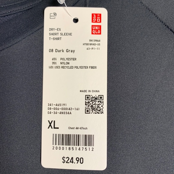 Men’s Charcoal grey Uni Glo Tee dry fit material NWT sz XL - Picture 4 of 6